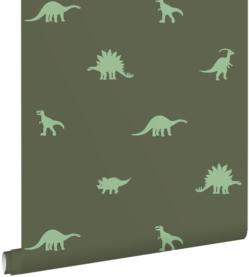 ESTAhome behang dinosaurussen donkergroen - 50 x 900 cm - 131802