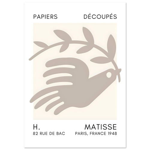 Artfulprints Poster met Lijst Matisse - Peace dove grey   - A4 21x29.7 cm - Grijs