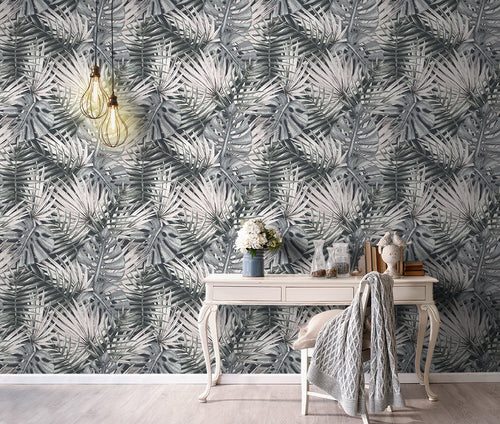 Sanders & Sanders behang palmbladeren vergrijsd groen - 53 cm x 10 m - 640008