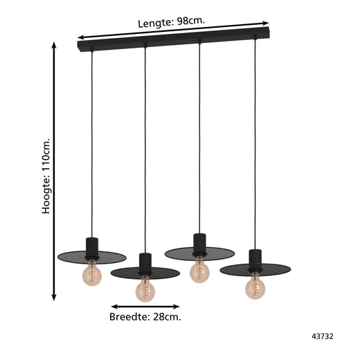 EGLO hanglamp Ikeston - e27 - 98 cm - zwart - staal - vtwonen shop