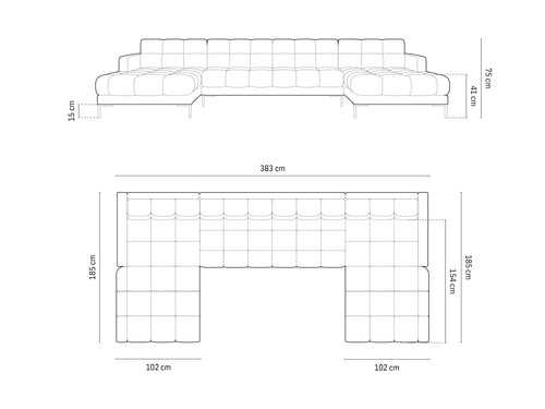Cosmopolitan Design Panoramische bank Bali 7-zits, structurele stof, beige - 185x383x75cm