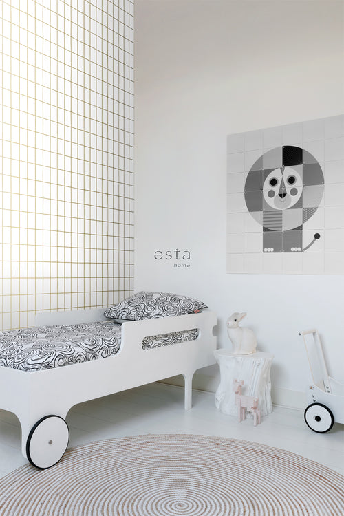 ESTAhome behang kleine tegeltjes wit en goud - 53 cm x 10.05 m - 139131