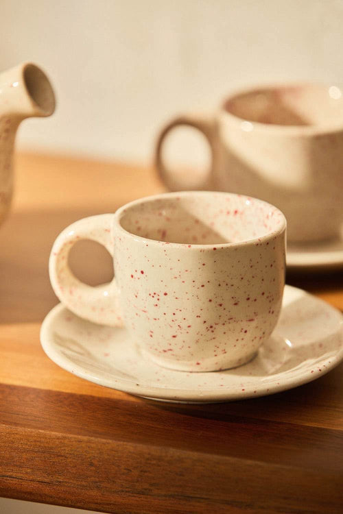 Calma House Koffiekopje en schotel (set van 2) Chip - Rood - Diam. 11x6.5