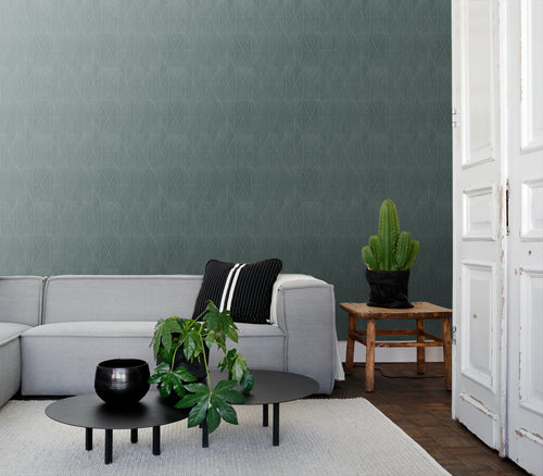 ESTAhome behang origami motief petrolblauw - 53 cm x 10.05 m - 148712 - vtwonen shop