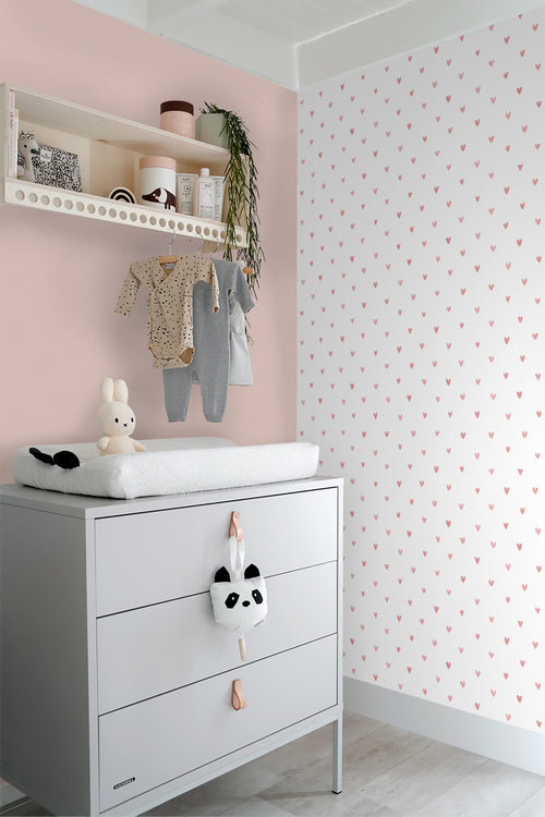 ESTAhome behang hartjes wit en terracotta roze - 50 x 900 cm - 131627 - vtwonen shop