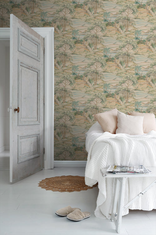 Sanders & Sanders behang landschap met water groen en beige - 53 cm x 10,05 m - 640744