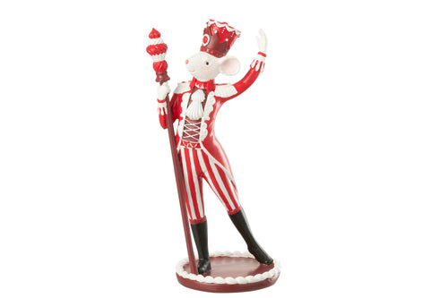 J-Line decoratie Muis Circus  +  cake - polyresin - kerstrood/wit