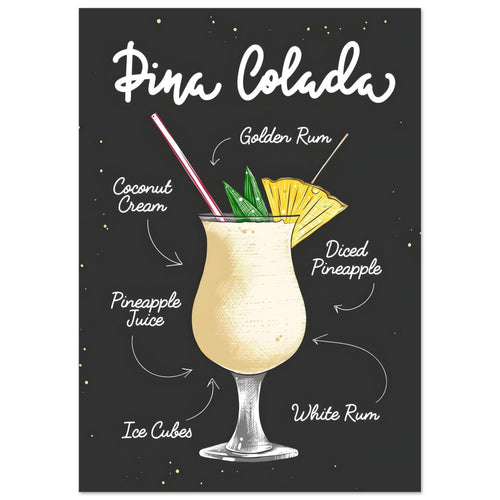 Artfulprints  Piña Colada cocktail – Illustratie   poster A4 21x29.7 cm - vtwonen shop