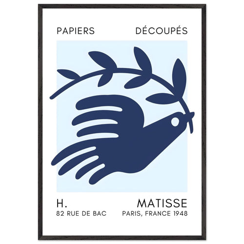 Artfulprints Poster met Lijst Matisse – Peace dove navy blue I   - 70x100 cm - Blauw