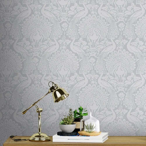 Laura Ashley Vliesbehang - Peacock Damask Pale Slate - 10mx52cm - vtwonen shop