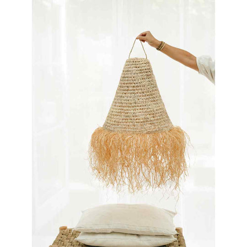 NOA MAY Hanglamp Talulah - bruin - raffia - Ø 45 cm / ca. H 120 cm - boho look