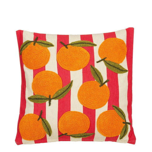 Mica Decorations Sinaasappel Sierkussen - Kussen met Kussenhoes - Woondecoratie Woonkamer - 45 x 45 x 10 cm - Katoen, Polyester - Off-white, Rood,