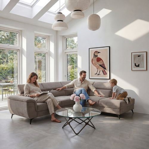Furnhouse chaise longue bank rechts Betis - Taupe - Stof - 95x290x90
