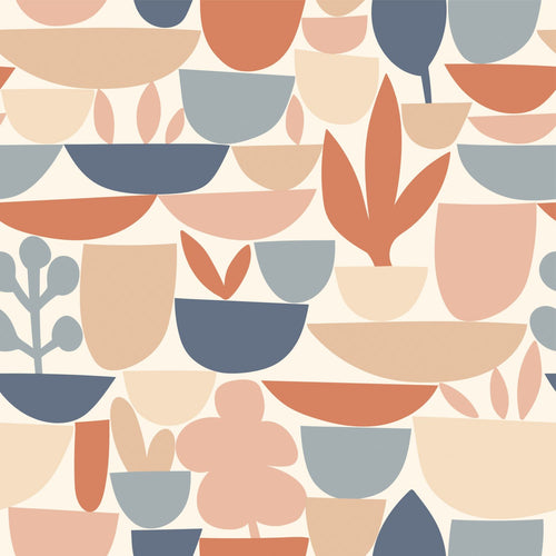 ESTAhome behang aardewerk en planten terracotta en blauw - 50 x 900 cm - 131073 - vtwonen shop