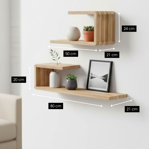 Mica Decorations Josha Wandplank Zwevend - Zwevende Boekenplank Set van 2 - 80 x 21 x 20 cm - Wandplank Hout Gerecycled - Onzichtbaar Ophangsysteem -