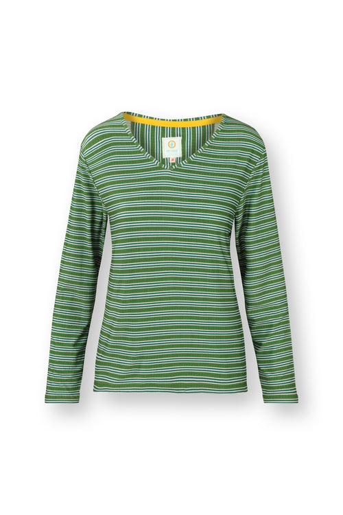 Pip Studio - Trice Pyjama t-shirt - Lange mouw Dames - Stripe - Groen - XL
