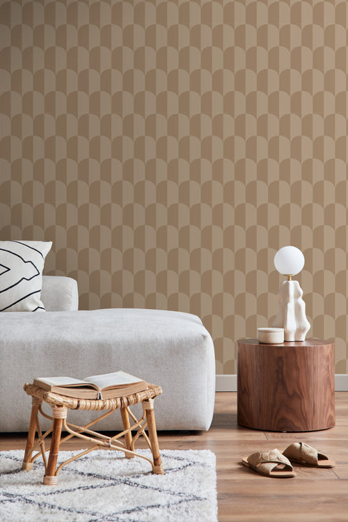 ESTAhome behang art deco bogen donker beige - 50 x 900 cm - 131233 - vtwonen shop