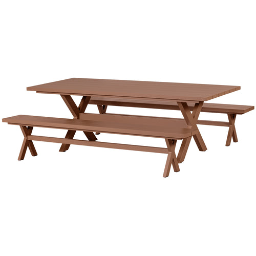 Exotan picknicktafel + bankjes Delta - Aluminium - Terra - 75x220x105 - vtwonen shop