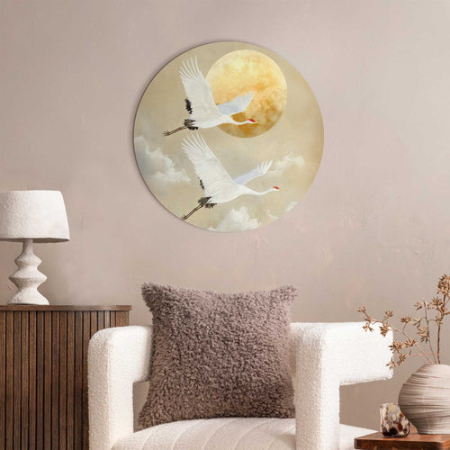 Reinders Kraanvogels onder de maan glasschilderij -  beige - woonkamer - Ø 50cm