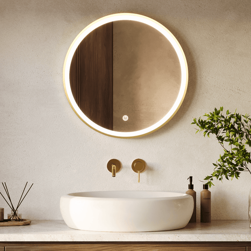 LOMAZOO badkamerspiegel London - met LED verlichting - rond - goud - 60 cm