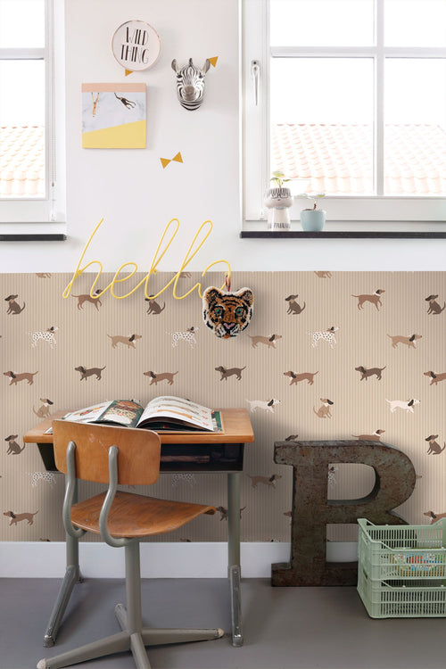 ESTAhome behang honden beige en bruin - 50 x 900 cm - 131901