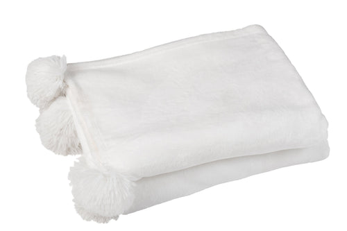 J-Line plaid Pompom - polyester - wit - 170 x 130 cm