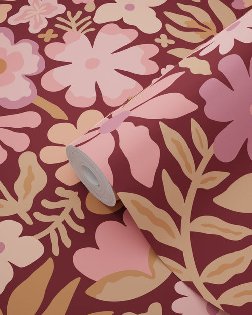 ESTAhome behang bloemetjes roze en paars - 50 x 900 cm - 132294