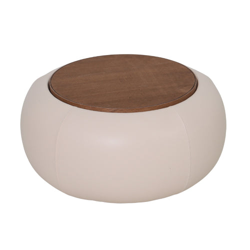 DÉJA Living Salontafel Draby - Rond Beige/Walnoot - Incl. Opbergruimte - 73cm