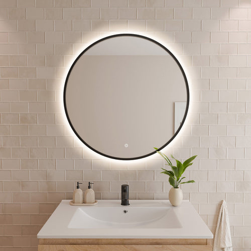 LOMAZOO badkamerspiegel Torino - met LED verlichting & spiegelverwarming - rond - zwart - 80 cm