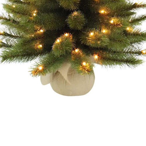 Triumph Tree Forest Frosted Kunstkerstboom met Verlichting - Kunstboom H60 x D46 cm - Kunst Kerstboom in Jute Zak -  48 LED's - Groen