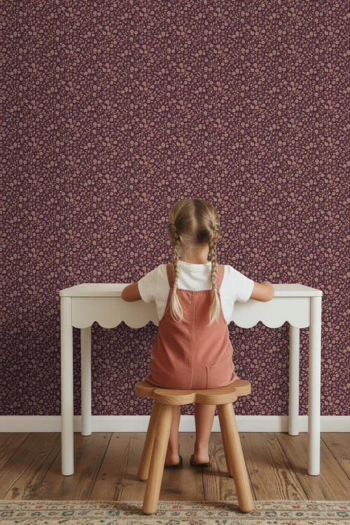 ESTAhome behang bloemetjes aubergine paars - 50 x 900 cm - 131636