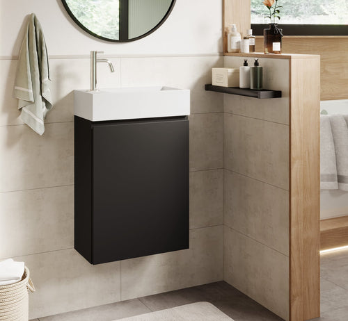 Badplaats Toiletmeubel Angela 40 x 22 cm – Mat Zwart – Fonteinmeubel met Wastafel