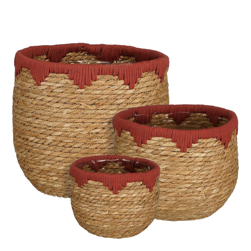 Mica Decorations  Jorck Plantenmand - Set van 3 - H24 x Ø26 cm - Zeegras - Rood, Bruin - vtwonen shop