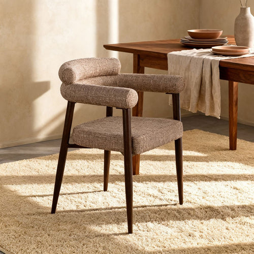 DÉJA Living Eetkamerstoel Lidingö - Taupe/Walnoot Stof - Set van 2 - vtwonen shop