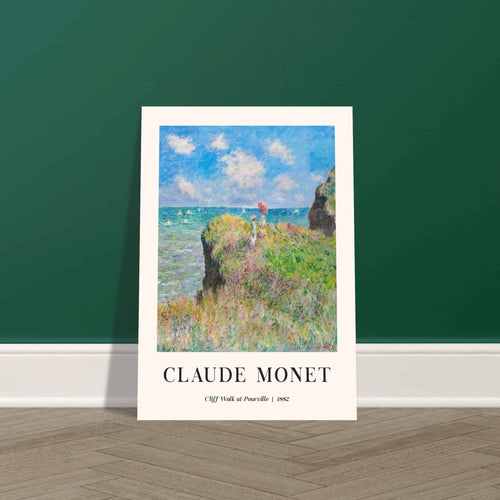 Artfulprints Poster met Lijst Claude Monet - Cliff walk at Pourville   - A4 21x29.7 cm - Blauw