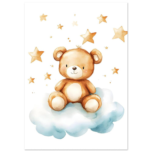Artfulprints Poster Knuffelbeer in de sterren   - A4 21x29.7 cm - Bruin