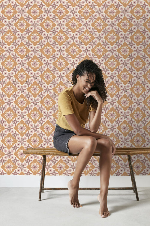 ESTAhome behang vintage bloemen oranje en paars - 50 x 900 cm - 131502 - vtwonen shop