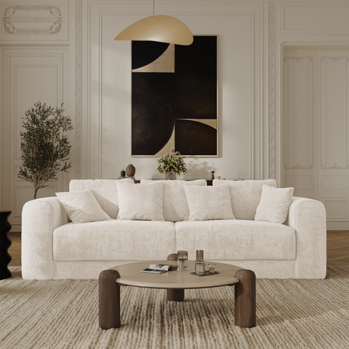 Sia Home - Slaapbank met opbergruimte, notenhout RIO - kruisbinding crème 250cm
