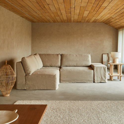 Tikamoon Modulaire 3-zits hoekbank in natuurlijk linnen - Naturel