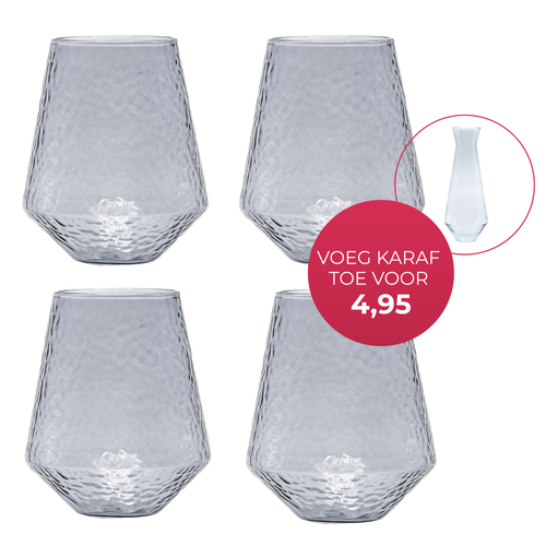 Brût Homeware Water glazen grijs, set van 4. Extra blauwe karaf voor € 4,95