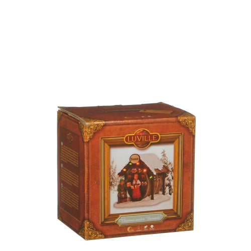 Luville Kerstdorp Miniatuur Bierstube - Kerstversiering Kerstdorpminiatuur met Verlichting - Guirlande Café in Biervat Vorm - Kerstslingers met Vrouw