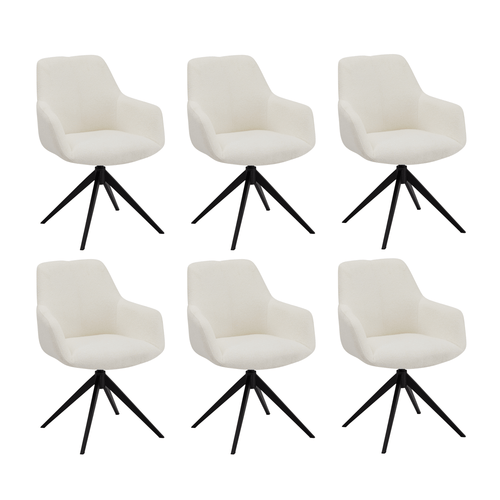 Furnhouse eetkamerstoelen armleuning Helena - Crème wit - Stof (Bouclé) - Set van 6
