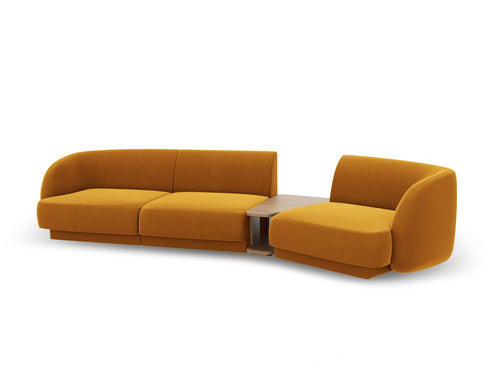 Micadoni Rechte modulaire bank Miley 3-zits, flueel, geel - 126x303x70cm