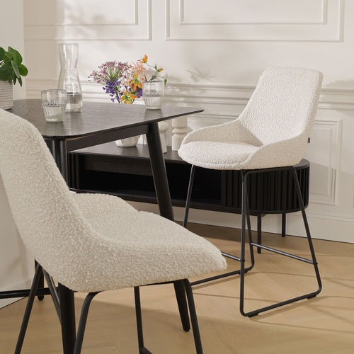 Nolon Nino-Isa Barkrukken Set van 2 - Bouclé Beige - Zwart - 65 cm