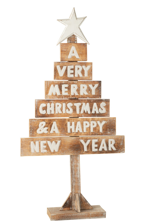 J-Line decoratie Kerstboom Ster - hout - naturel/wit - vtwonen shop
