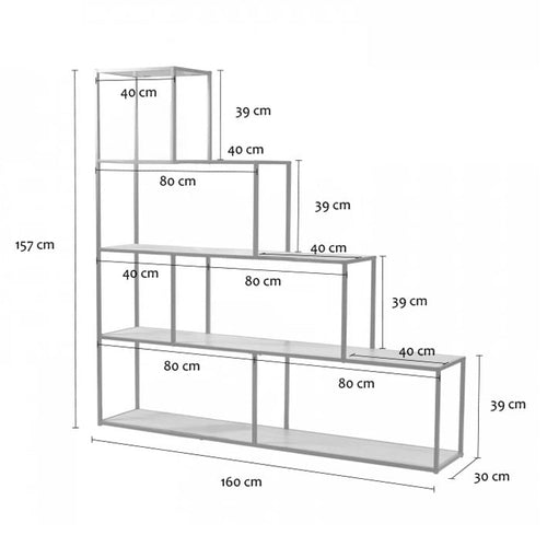 Calicosy - Boekenkast met 5 niveaus Colorado - 30x160x157 cm