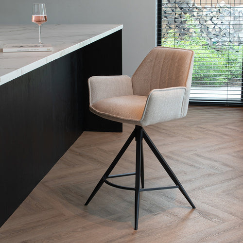 Giga Meubel Barstoel Noa Draaibaar - Beige/Zwart - Set van 2 - vtwonen shop
