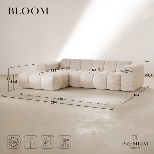 Premium Interiors - Linkerhoekbank BLOOM - gewaafd fluweel antracietgrijs 290cm