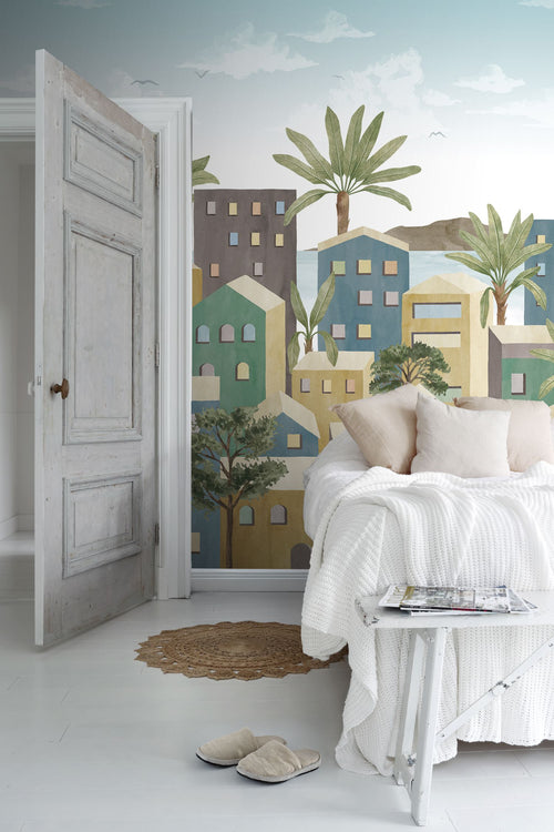 Sanders & Sanders fotobehang mediterrane huisjes meerkleurig - 212 x 280 cm - 640832