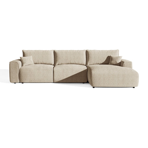 Premium Interiors - Rechthoekige hoekbank met snelle slaapfunctie COMO - weefsel met ruitpatroon, voelt zacht aan beige 300cm